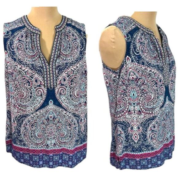 Daniel Rainn Top Small Blue Sleeveless Boho Paisley NWOT - Picture 1 of 16